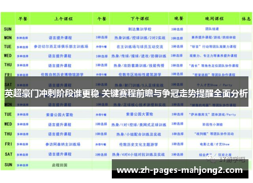 英超豪门冲刺阶段谁更稳 关键赛程前瞻与争冠走势提醒全面分析